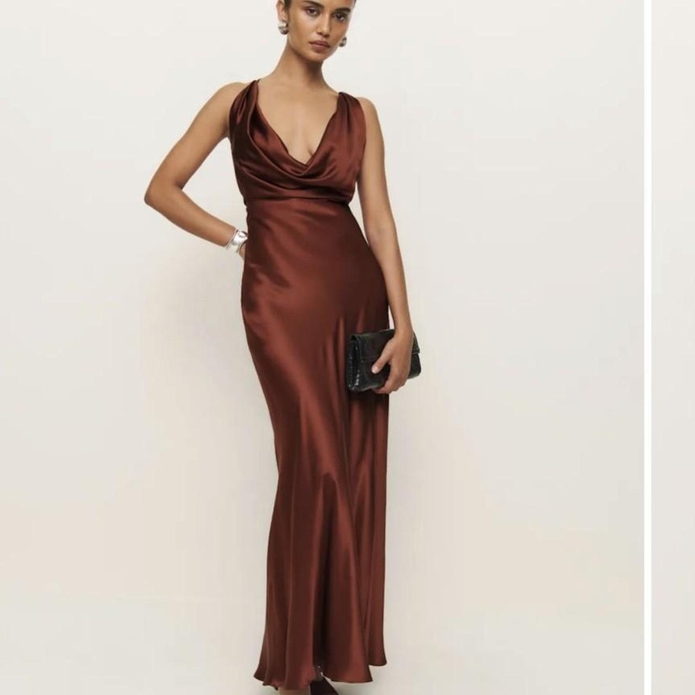 Reformation Chocolate Satin Maxi Dress